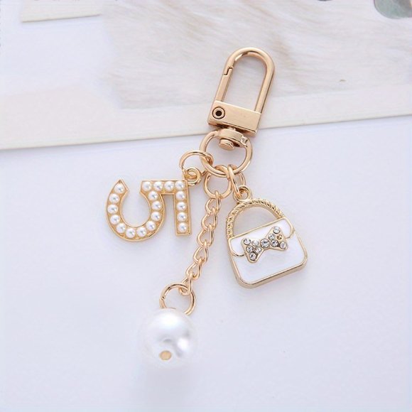 Passion of Essence Accessories - Cute Mini White Bag 5 Words Rhinestone Keychain - Perfect Purse, Bag,